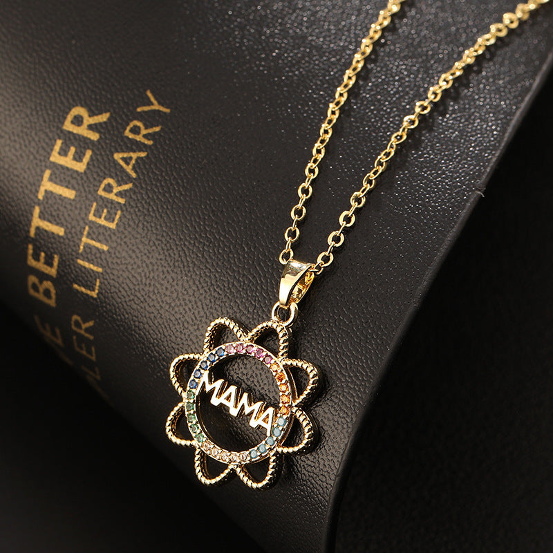COLORED ZIRCON MOM NECKLACE – DAINTY CLAVICLE PENDANT CHAIN