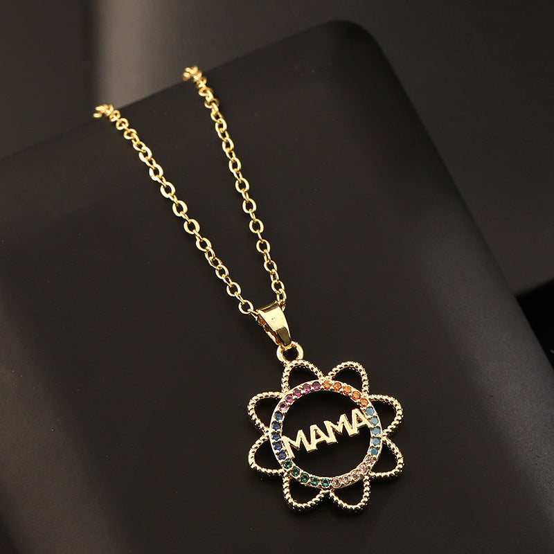 COLORED ZIRCON MOM NECKLACE – DAINTY CLAVICLE PENDANT CHAIN