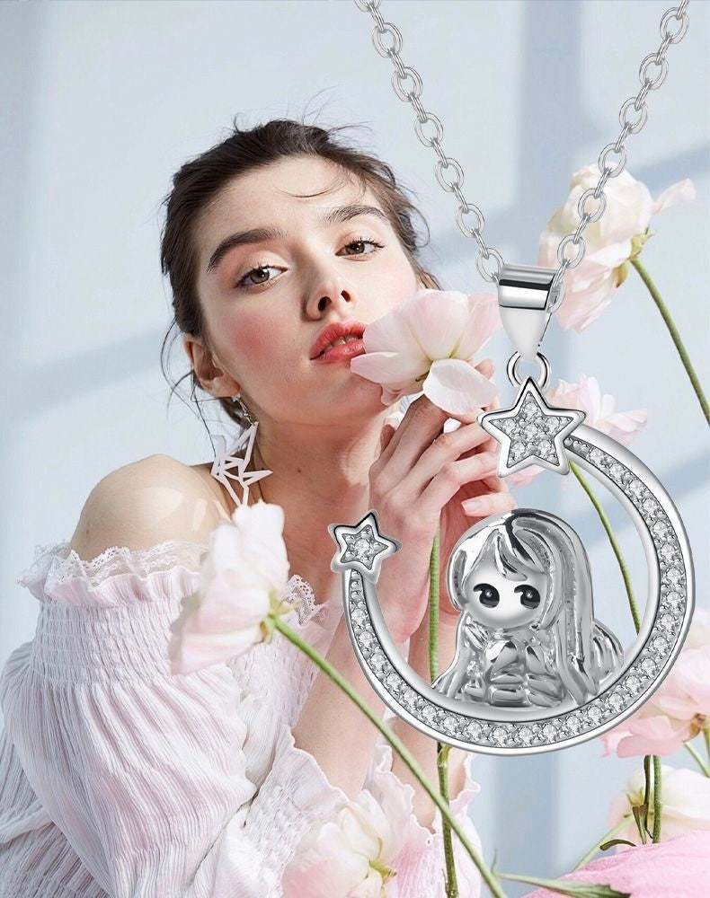 MAGICAL MOON NECKLACE GIRL CARTOON PENDANT