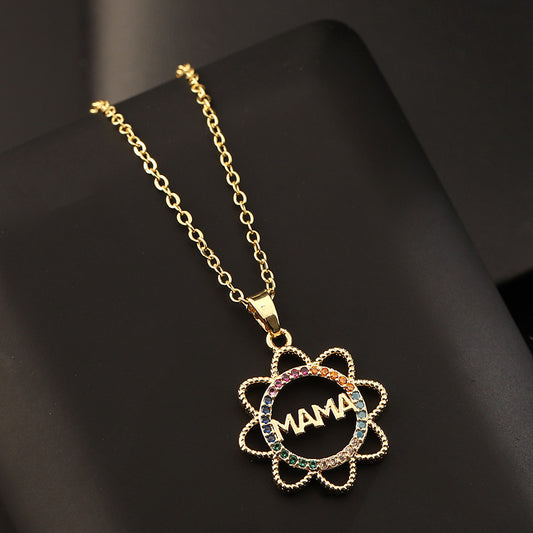 COLORED ZIRCON MOM NECKLACE – DAINTY CLAVICLE PENDANT CHAIN