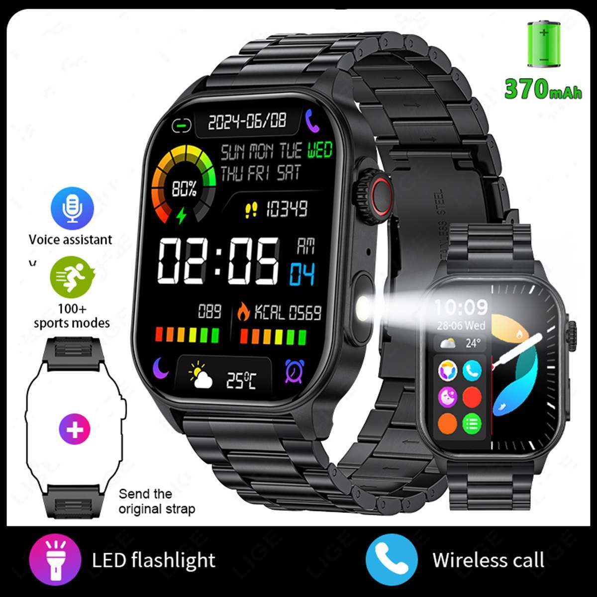 Bluetooth Sports Watch with Pedometer – Fitness Tracker Smartwatch