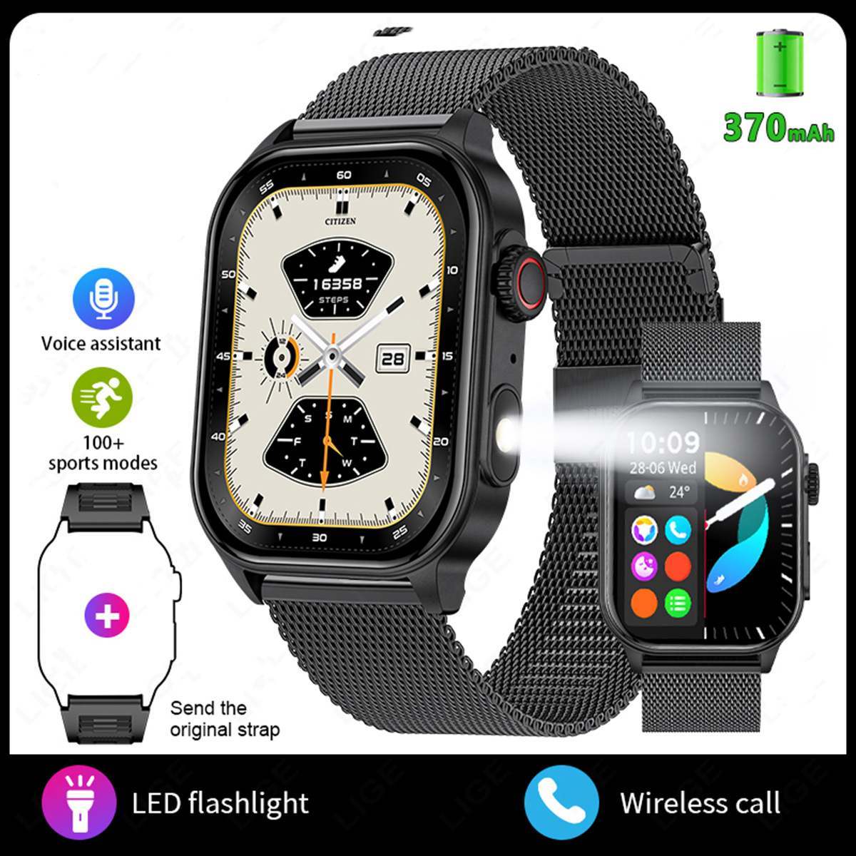 Bluetooth Sports Watch with Pedometer – Fitness Tracker Smartwatch